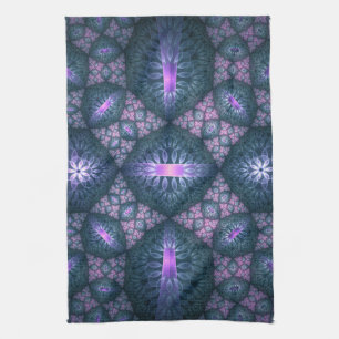 Linge De Cuisine motif d'art fractal 3D Turquoise violet rose