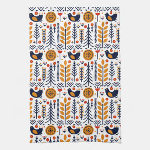 Linge De Cuisine Motif d'art populaire d'oiseau d'automne