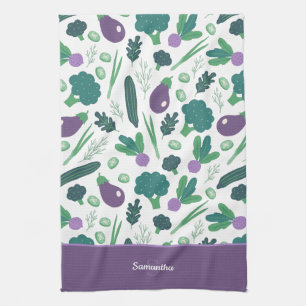 Linge De Cuisine Motif d'aubergine et de brocoli avec nom Purple