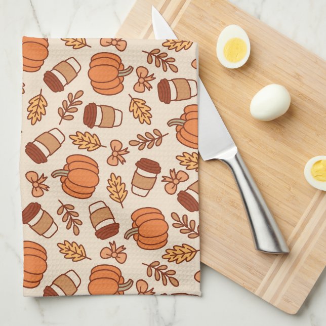 Linge De Cuisine Motif d'automne Citrouille de café sans couture (Quart Plié)