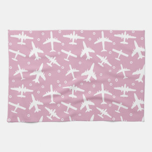 Linge De Cuisine Motif d'avion Light Pink et White Aviation