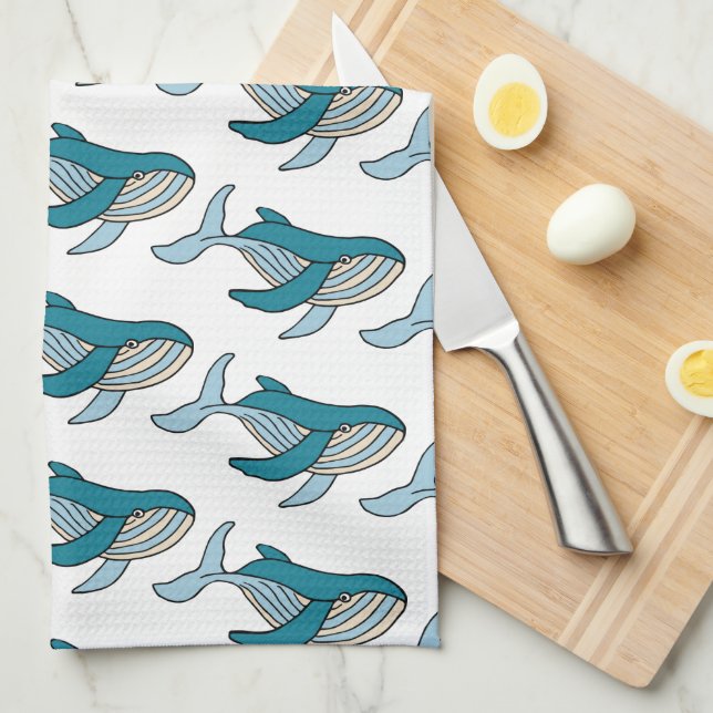 Linge De Cuisine Motif de baleine bleue (Quart Plié)