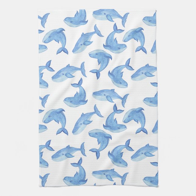 Linge De Cuisine Motif de baleine bleue d'aquarelle (Vertical)