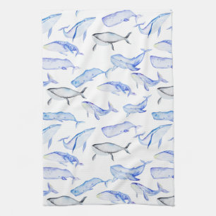 Linge De Cuisine Motif de baleine bleue d'aquarelle