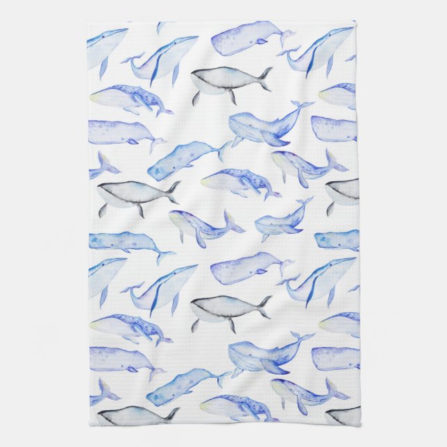 Linge De Cuisine Motif de baleine bleue d'aquarelle (Vertical)