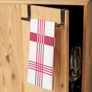 Linge De Cuisine Motif de bandes de Tartan blanc rouge
