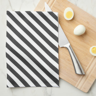 Linge De Cuisine Motif de bandes diagonales noires et blanches
