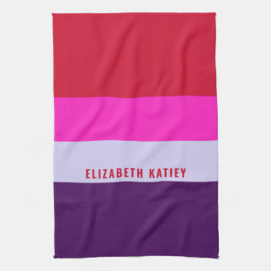 Linge De Cuisine Motif de bandes rouge, rose et violet