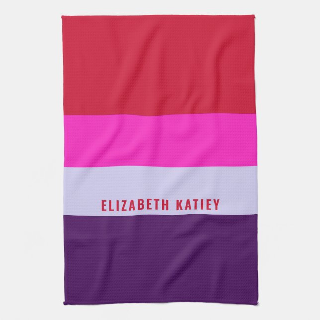 Linge De Cuisine Motif de bandes rouge, rose et violet (Vertical)