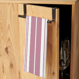 Linge De Cuisine Motif de bandes verticales blanches roses