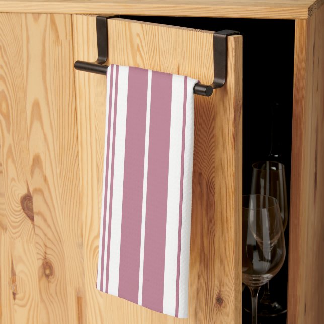 Linge De Cuisine Motif de bandes verticales blanches roses (Pliage en tiers)