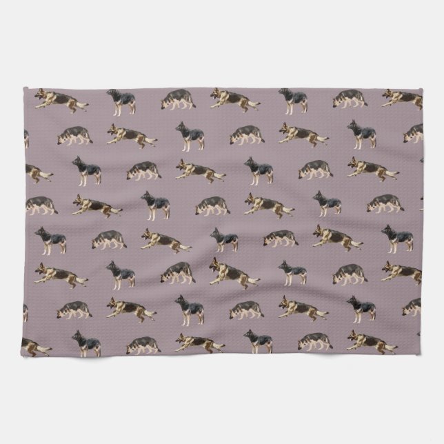 Linge De Cuisine Motif de berger allemand (pourpre) (Horizontal)