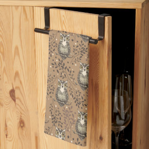 Linge De Cuisine Motif de bois illustré de Chouette Brown