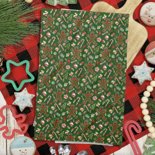 Linge De Cuisine Motif de bonbon en pain d'épice festif vert ludiqu
