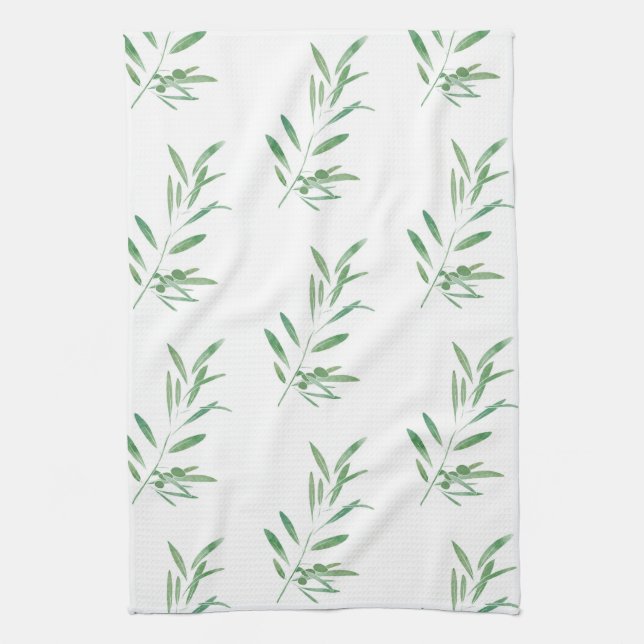 Linge De Cuisine Motif de branche d'olive aquarelle (Vertical)
