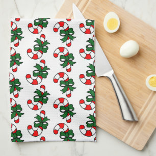 Linge De Cuisine Motif de canne de Noël avec des rubans verts