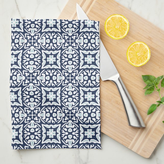 Linge De Cuisine Motif de carreaux espagnols marine et blanc (Créateur téléchargé)