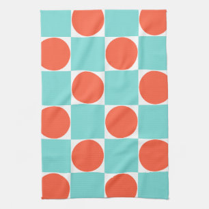 Linge De Cuisine Motif de carreaux géométriques turquoise et orange