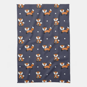 Linge De Cuisine Motif de Cartoon Fox sur Midnight Blue