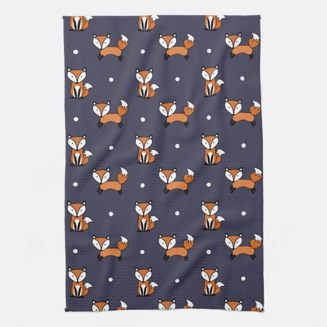 Linge De Cuisine Motif de Cartoon Fox sur Midnight Blue (Vertical)