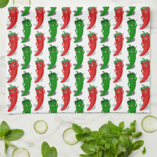 Linge De Cuisine Motif De Cartoon Rouge Et Vert Pepper Divas