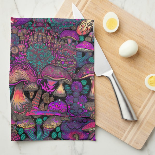 Linge De Cuisine Motif de champignon psychédélique Trippy (Quart Plié)