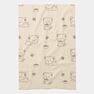 Linge De Cuisine Motif de chat beige mignon (1)