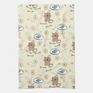 Linge De Cuisine motif de chat et de poissons