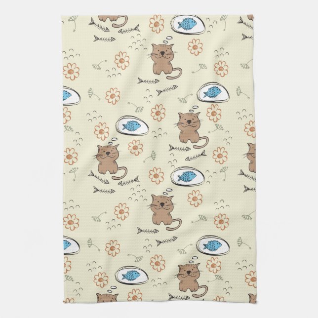 Linge De Cuisine motif de chat et de poissons (Vertical)
