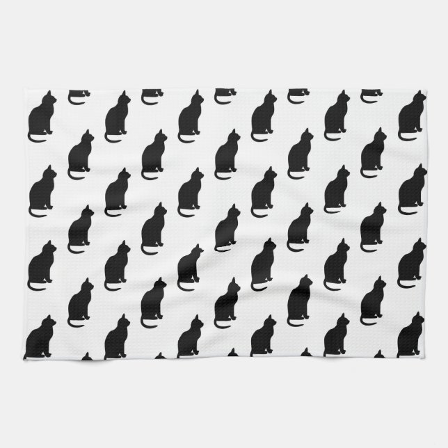 Linge De Cuisine Motif de chats noirs Texture Arrière - plan blanc (Horizontal)