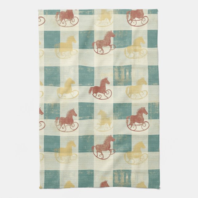 Linge De Cuisine Motif de cheval à bascule en détresse vintage (5) (Vertical)