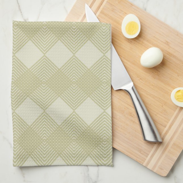 Linge De Cuisine Motif de circuit Art Déco Tan Taupe Diamonds (Quart Plié)