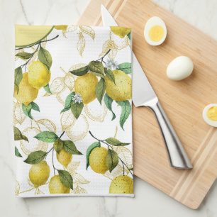 Linge De Cuisine Motif de citron à l'aquarelle Initiale personnalis