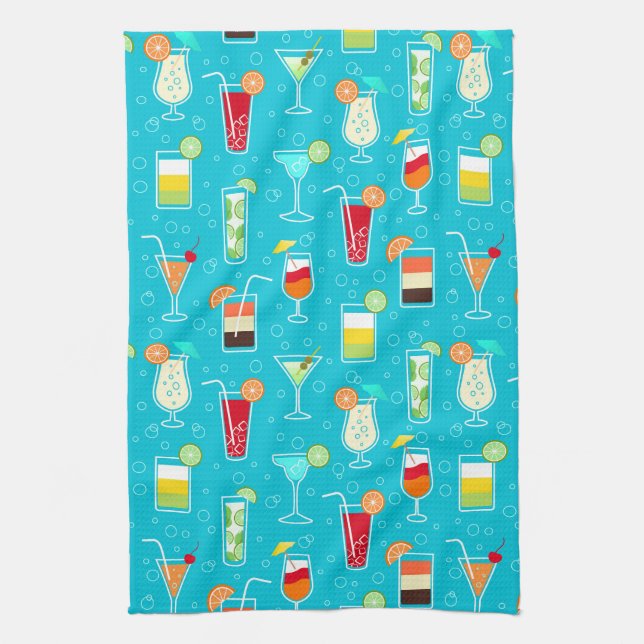 Linge De Cuisine Motif de cocktail sur l'arrière - plan turquoise (Vertical)