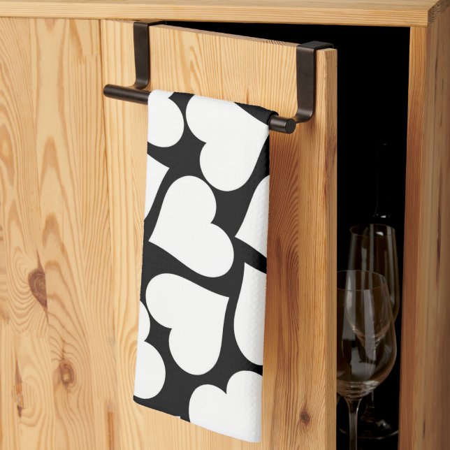 Linge De Cuisine Motif de coeur noir et blanc rétro (Pliage en tiers)