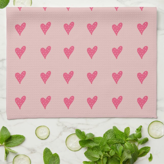 Linge De Cuisine Motif de coeur rose mou Saint Valentin (Plié)