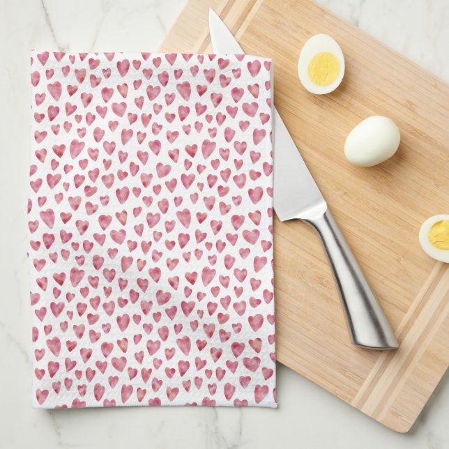 Linge De Cuisine Motif de Coeurs d'Amour Rose mignon (Quart Plié)