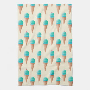 Linge De Cuisine Motif de cône de glace bleu, jaune clair