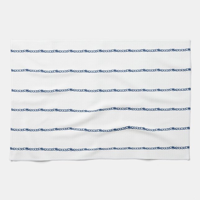Linge De Cuisine Motif de cordes nautiques bleu marine (Horizontal)