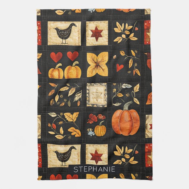 Linge De Cuisine Motif de courtepointe d'art populaire d'automne |  (Vertical)