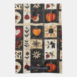 Linge De Cuisine Motif de courtepointe d'art populaire d'automne   