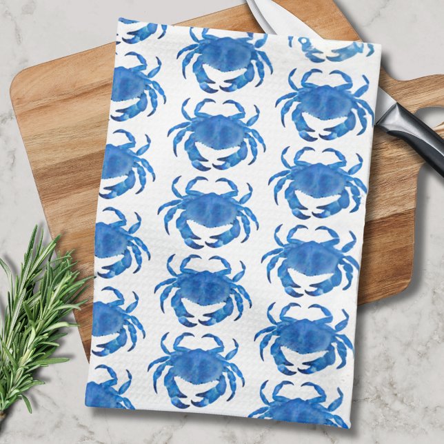 Linge De Cuisine Motif de crabe bleu (Blue crab kitchen towel.  Matching kitchen and dining products available.)