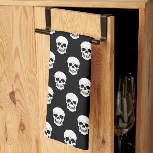 Linge De Cuisine Motif de crâne noir et blanc minimal Halloween