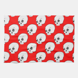 Linge De Cuisine Motif de crâne sur fond rouge