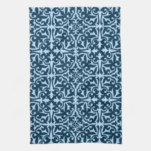 Linge De Cuisine Motif de damassé d'Ikat - indigo et bleu-clair