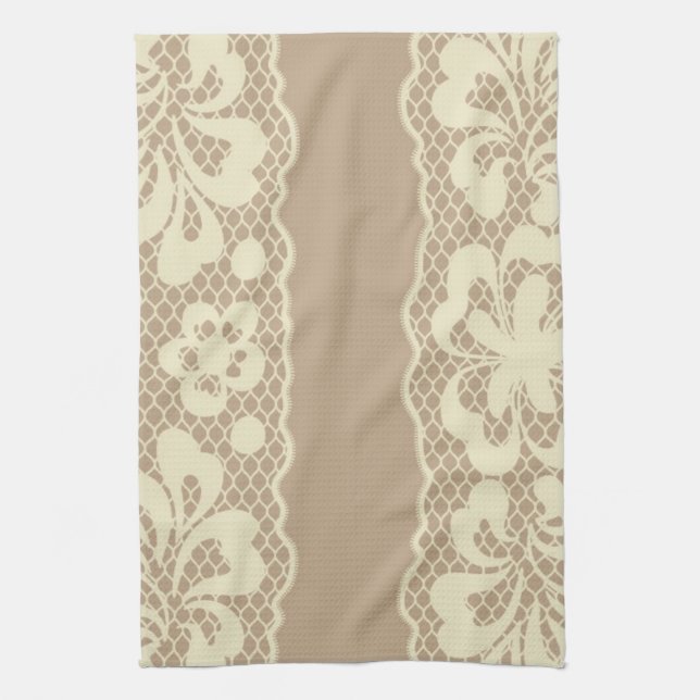 Linge De Cuisine Motif de dentelle, cru 7 de fleur (Vertical)