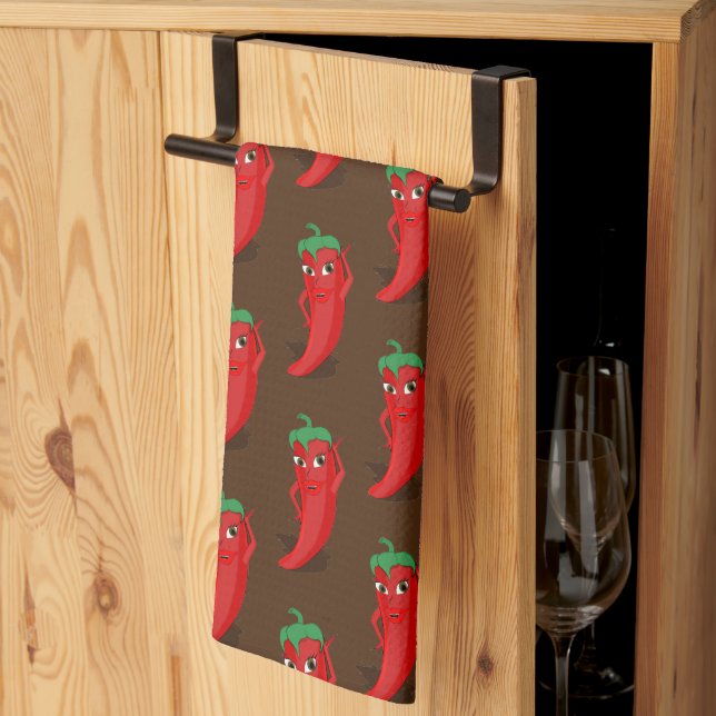 Linge De Cuisine Motif de dessin animé Red Pepper Diva Brown (Pliage en tiers)