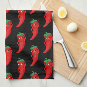 Linge De Cuisine Motif de dessin animé Red Pepper Diva en noir