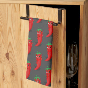 Linge De Cuisine Motif de dessin animé Red Pepper Diva sur Grey