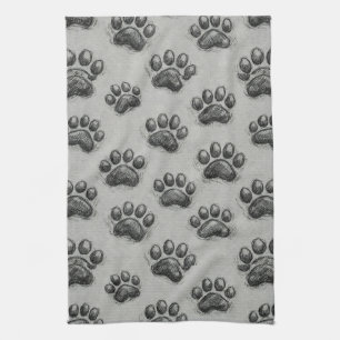 Linge De Cuisine Motif de dessin de empreinte de patte minimaliste